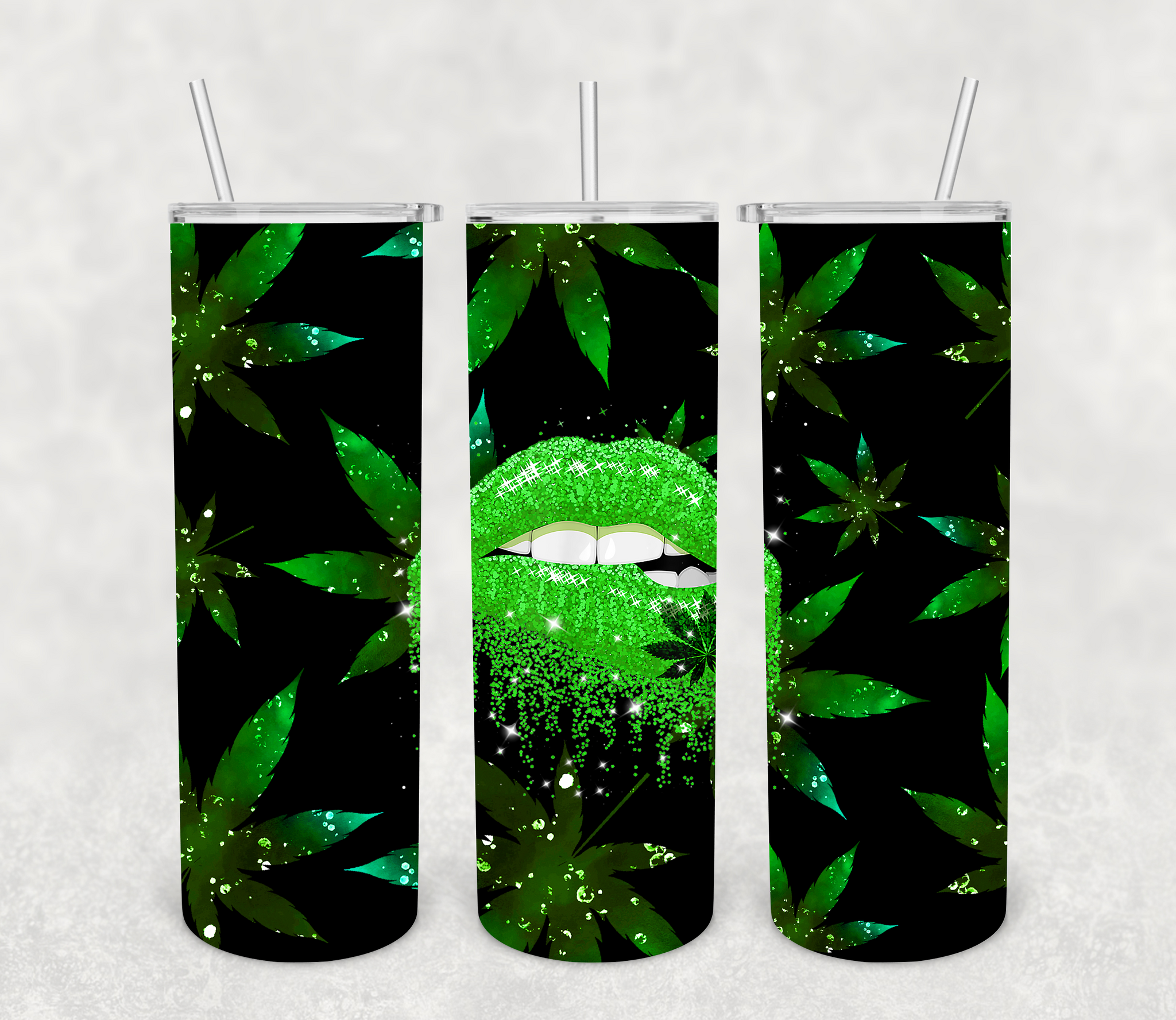 Green Leaf Glitter Lips Tumbler